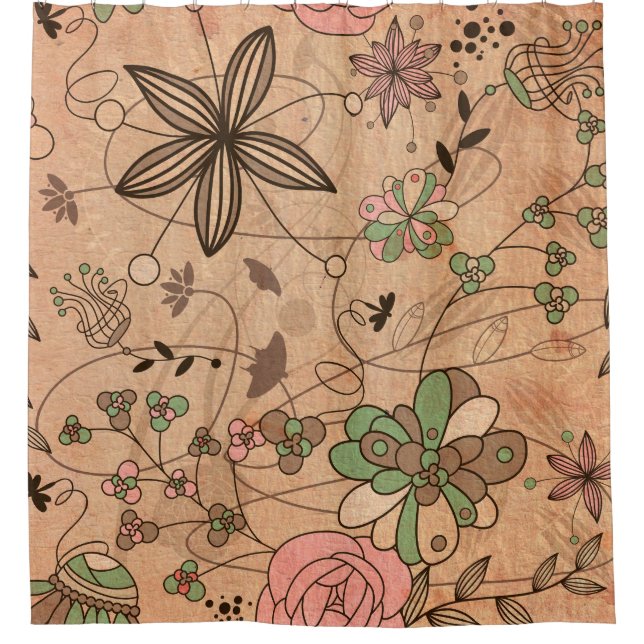 Boho Bohemian Retro Colourful Floral Flowers Shower Curtain (Front)