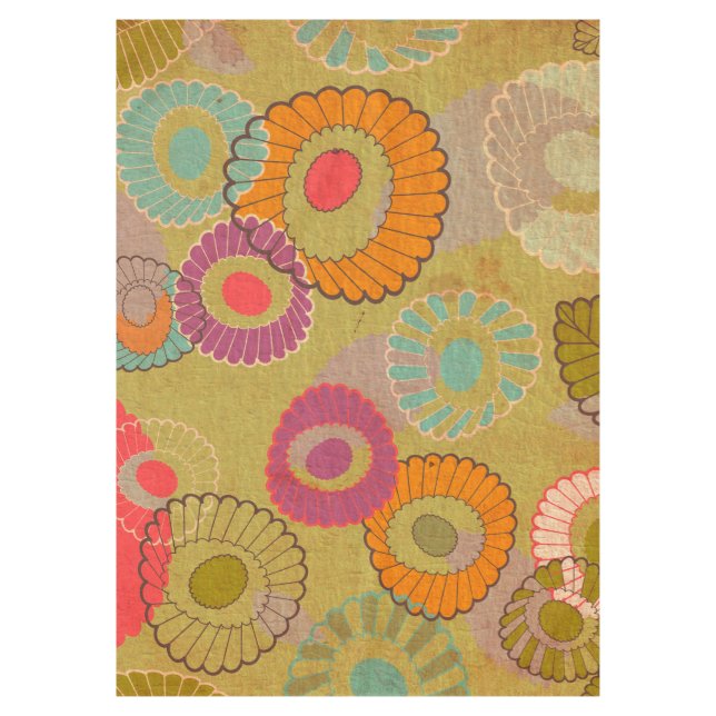 Boho Bohemian Retro Colourful Floral Flowers Tablecloth (Front)
