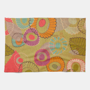 Boho Bohemian Retro Colourful Floral Flowers Tea Towel