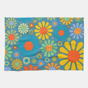 Boho Bohemian Retro Colourful Floral Flowers Tea Towel