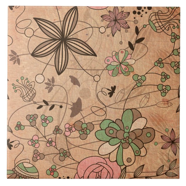 Boho Bohemian Retro Colourful Floral Flowers Tile (Front)