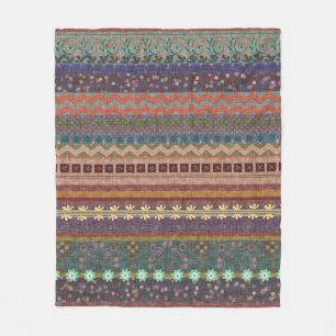 Boho Bohemian Retro Colourful Pattern Fleece Blanket