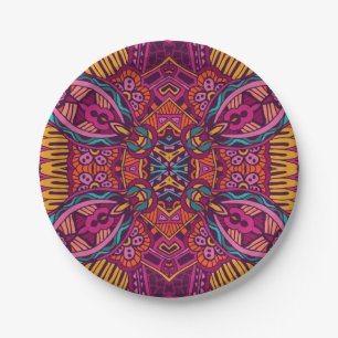 Boho Bohemian Retro Colourful Pattern Paper Plate