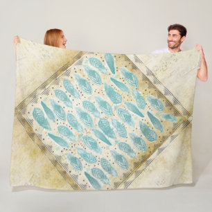 Boho Bohemian Rustic Abstract Feather Pattern Fleece Blanket