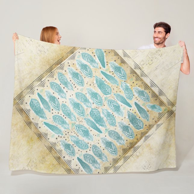 Boho Bohemian Rustic Abstract Feather Pattern Fleece Blanket (In Situ)