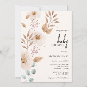 Boho Bohemian Rustic Floral Beige Girl Baby Shower Invitation