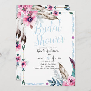 Boho Bohemian Tribal Chic Floral Watercolor Bridal Invitation