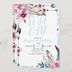 Boho Bohemian Tribal Floral Watercolor WILD ONE Invitation
