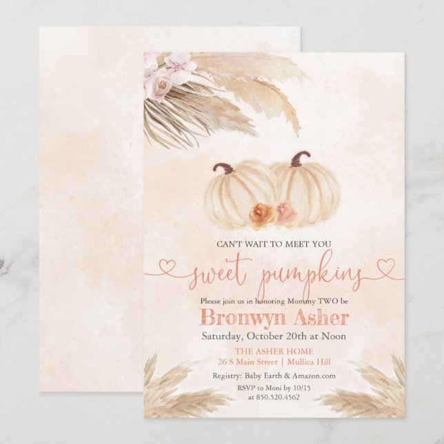 Boho Bohemian Twin Pumpkin Baby Shower Invitation (Front/Back)