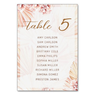 Boho Bohemian Wedding Beige Pampas Grass Modern Table Number