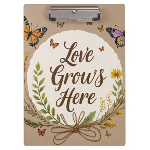 Boho Bohemian Wildflowers, butterflies, wheat Clipboard