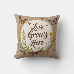 Boho Bohemian Wildflowers, butterflies, wheat Cushion