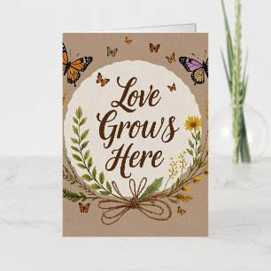 Boho Bohemian Wildflowers, butterflies, wheat Foil Greeting Card