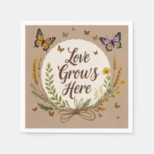 Boho Bohemian Wildflowers, butterflies, wheat Napkin