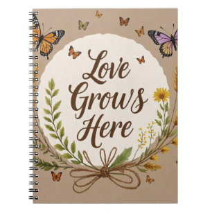 Boho Bohemian Wildflowers, butterflies, wheat Notebook