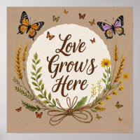 Boho Bohemian Wildflowers, butterflies, wheat