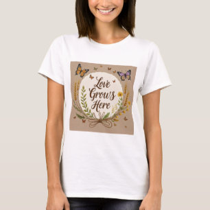 Boho Bohemian Wildflowers, butterflies, wheat T-Shirt