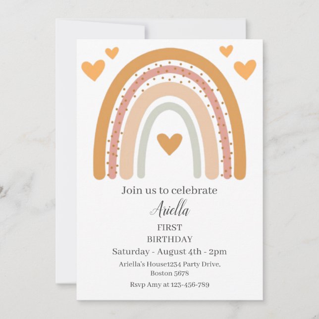 Boho Boho Rainbow First Birthday Invitation (Front)