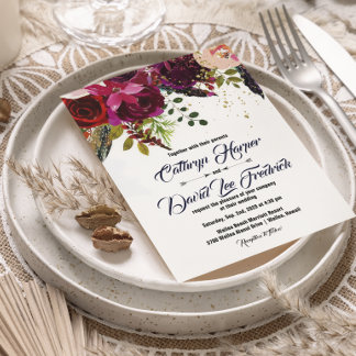Boho Bold Burgundy Floral Wedding Invitation