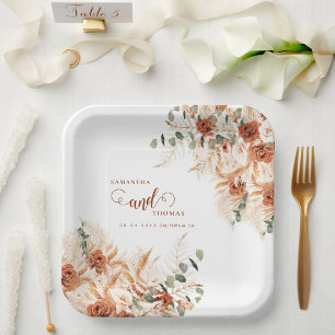Boho Bold Pampas Floral Wedding  Paper Plate