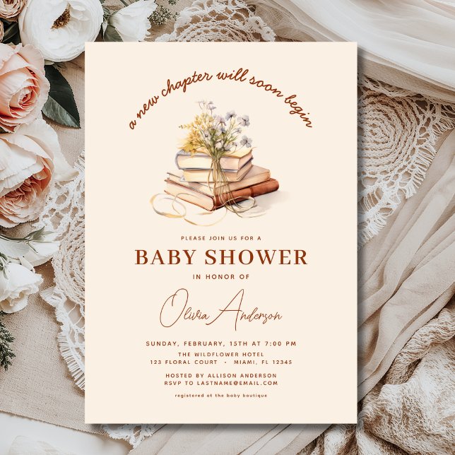 Boho Book New Chapter Begins Baby Shower Invitation (Creator Uploaded)