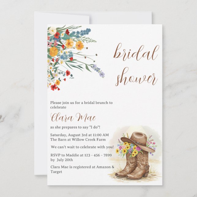 Boho Boots Cowgirl Bridal Shower Invitation (Front)