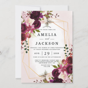 Boho Bordeaux Florals Geometric Invitation