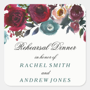 Boho Bordo Burgundy Red Flowers Rehearsal Dinner Square Sticker