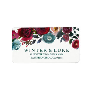 Boho Bordo Burgundy Red Flowers Wedding Address Label
