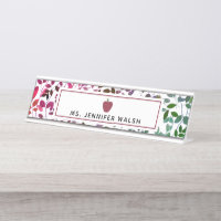 Boho Botanical Apple Teacher Nameplate