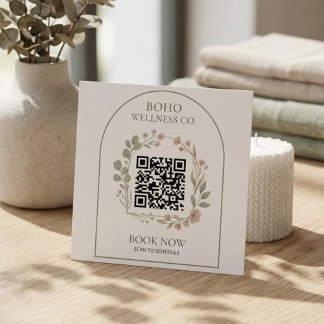 Boho Botanical Arched QR Code Square Business Card
