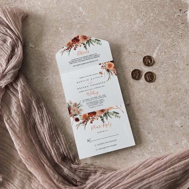 Boho Botanical Autumn Floral Wedding All In One Invitation (Creator Uploaded)