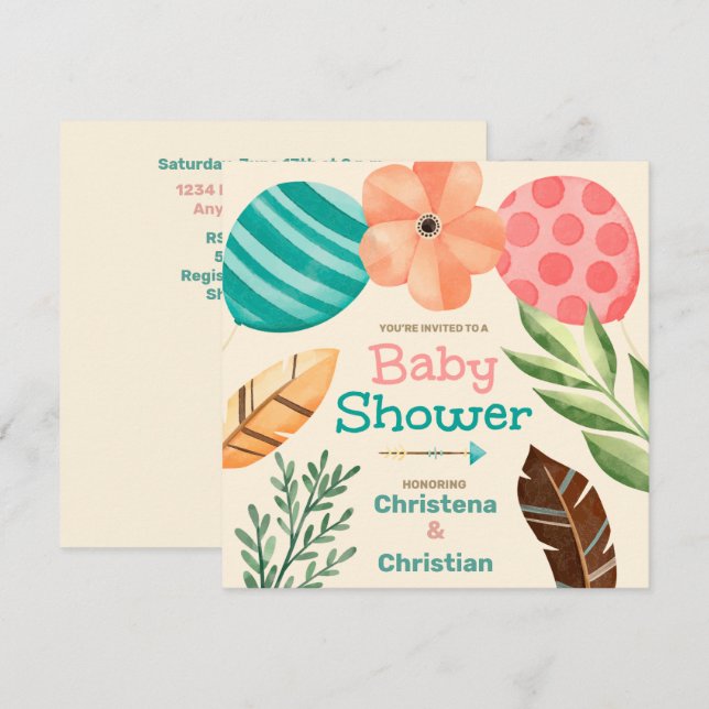 Boho Botanical Baby Shower Invitation (Front/Back)