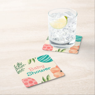 Boho Botanical Baby Shower Square Paper Coaster
