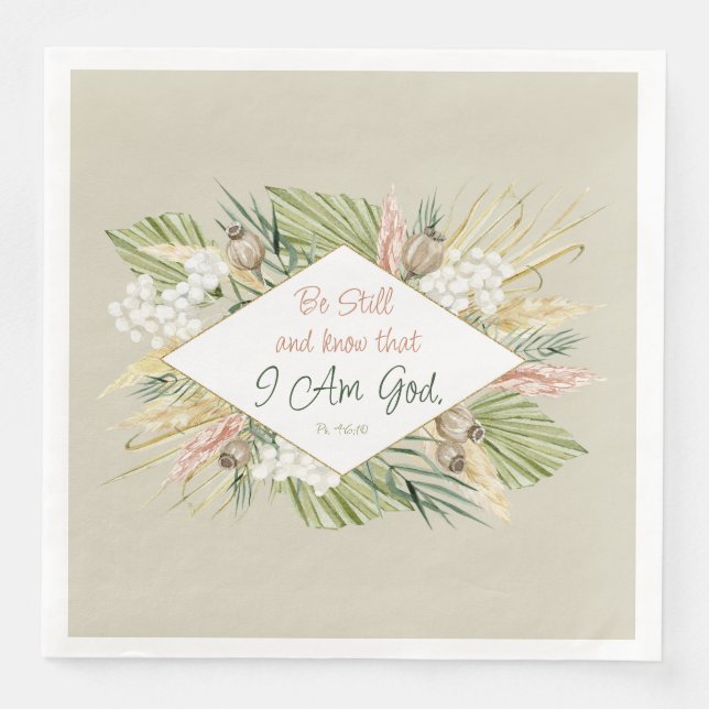 Boho Botanical 'Be Still & Know' Bible Verse Napkin (Front)
