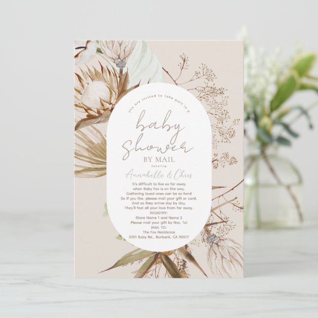 Boho Botanical Beige Baby Shower by Mail Invitation (Standing Front)