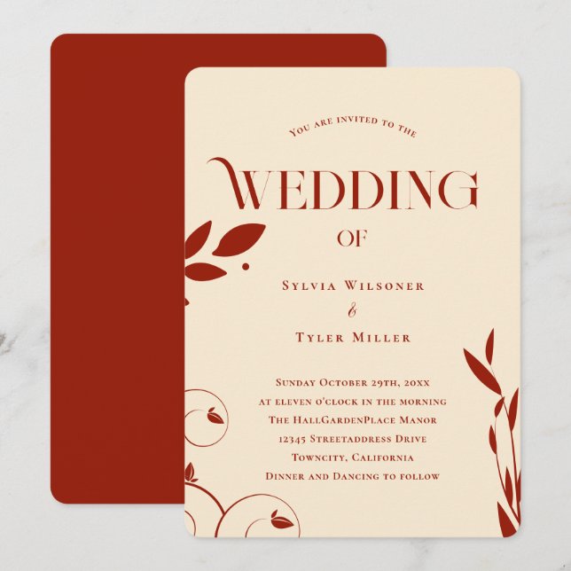 Boho Botanical Beige Wedding Invitation (Front/Back)