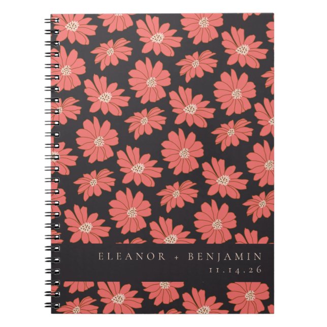 Boho Botanical Black Red Custom Wedding  Notebook (Front)