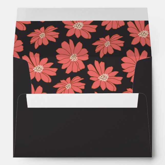Boho Botanical Black Red Wedding Return Address  Envelope (Back (Bottom))