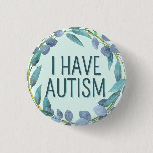  Boho Botanical Blue Leaves Text Autism 3 Cm Round Badge