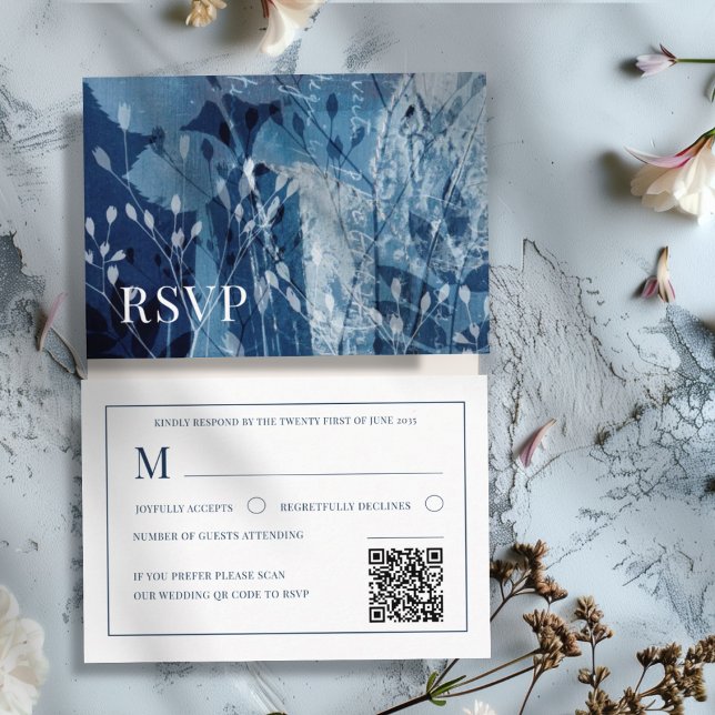 Boho Botanical Blue & White Wedding RSVP  Enclosure Card (Creator Uploaded)