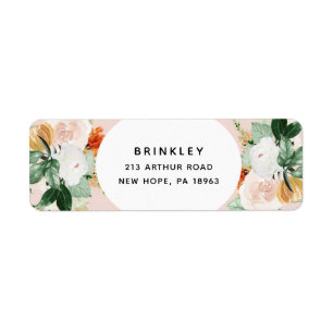 Boho Botanical Blush Pink Floral Return Address