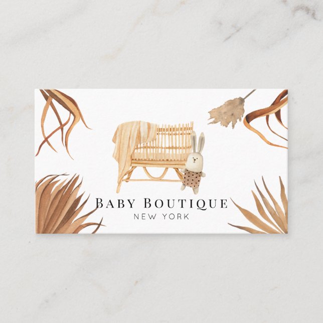 Boho Botanical Crib Baby Boutique Social Media  Bu Business Card (Front)