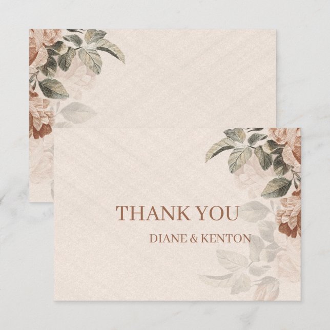 Boho Botanical Details Rustic Terracotta Thank You RSVP Card (Front/Back)