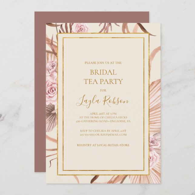 Boho Botanical | Dusty Rose Bridal Tea Party Invitation (Front/Back)