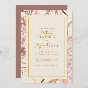Boho Botanical   Dusty Rose Bridal Tea Party Invitation