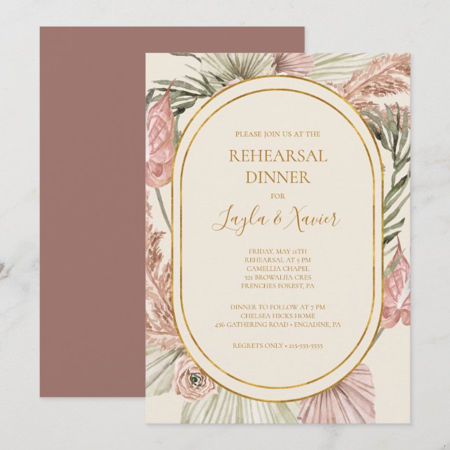 Boho Botanical | Dusty Rose Rehearsal Dinner Invitation (Front/Back)