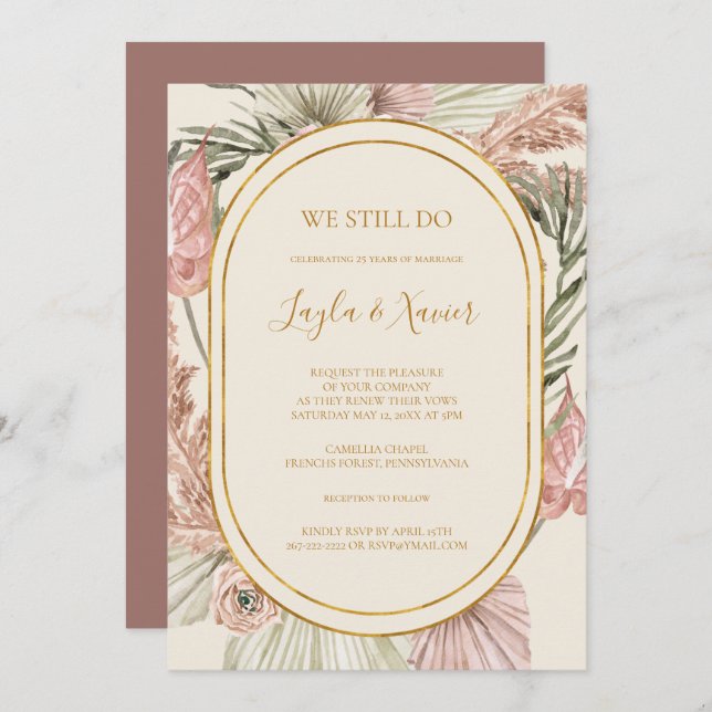 Boho Botanical dusty Rose We Still Do Vow Renewal  Invitation (Front/Back)