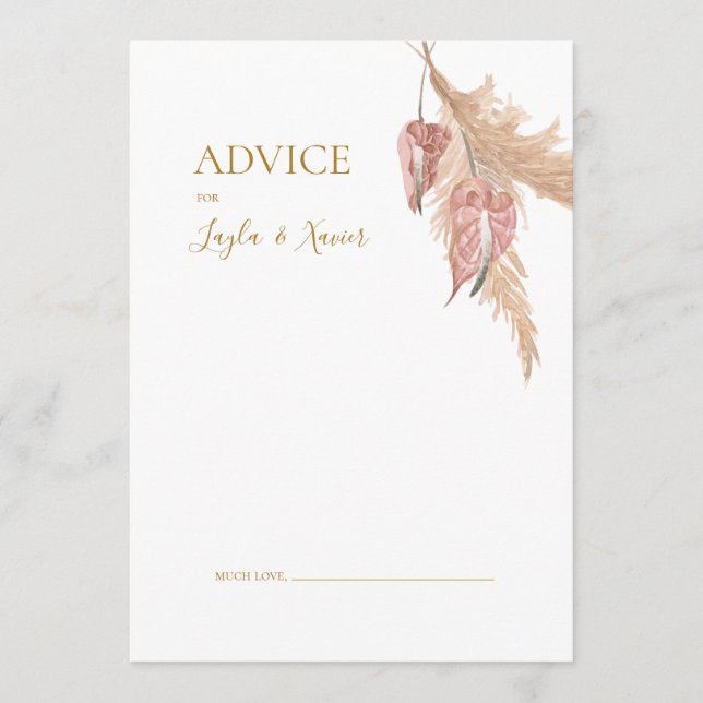 Boho Botanical | Dusty Rose Wedding Advice Card (Front)
