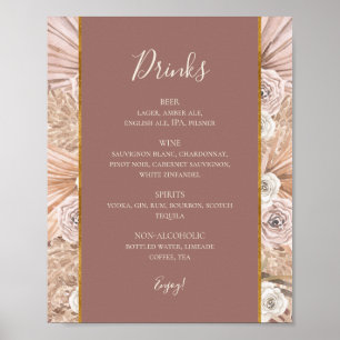 Boho Botanical Dusty Rose Wedding Drinks Menu Sign